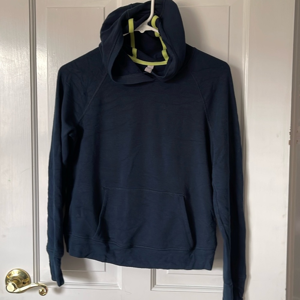 Athleta Girl Size L/12 Navy Criss Cross Hooded Sweatshirt